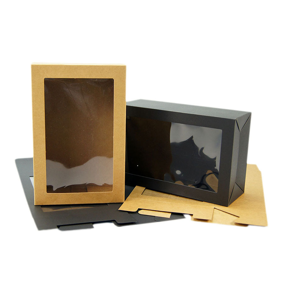 Kraft Black Geschenkverpackung Box mit Fenster Karton Papier Box Party Kuchen Backen Kekse Süßigkeiten Boxen dh975
