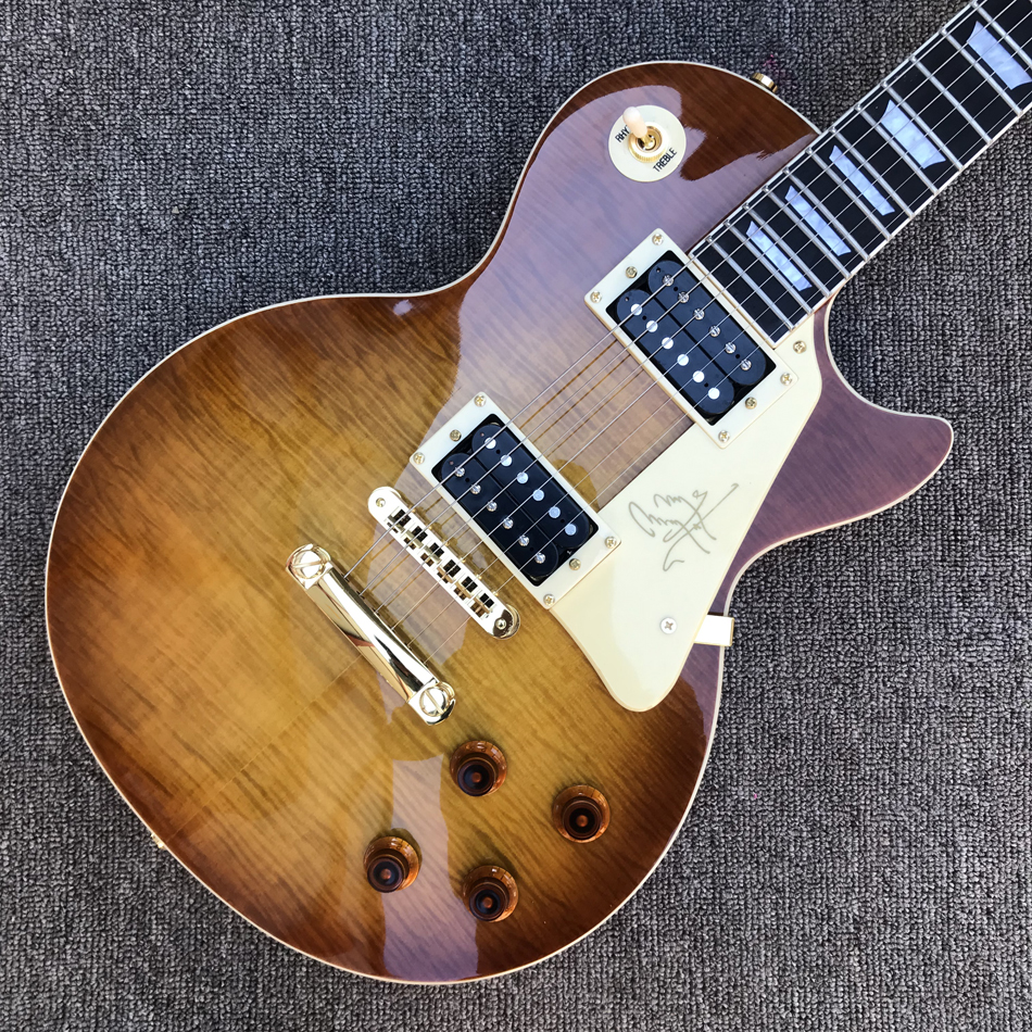 Custom shop, made in China, chitarra elettrica di alta qualità, colore Tobacco Burst, battipenna, ponte Tune-o-Matic, hardware dorato, spedizione gratuita