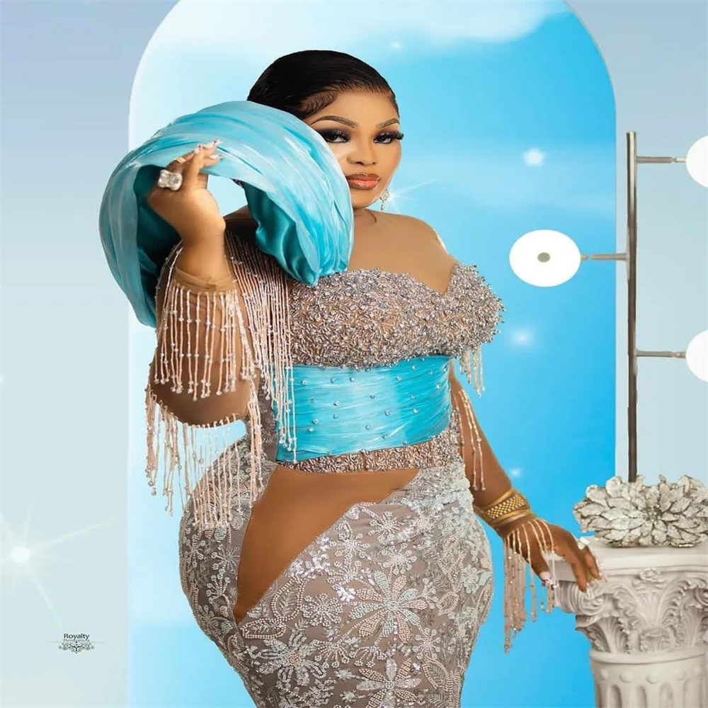 2023 arabe Aso Ebi Brown sirène robe de bal perles robes de soirée paillettes dentelle anniversaire fiançailles deuxième robe robe femmes vêtements de cérémonie WD004