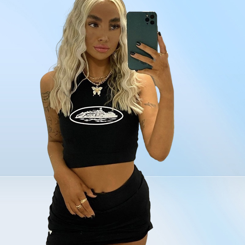 Verão renderize short top top sexy preto mulheres sem mangas o tanques de croptops y2k colete de colheita inteira 2206207167048