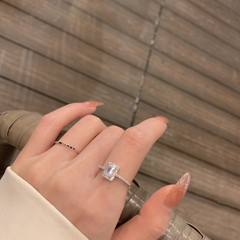 Cute Square Finger Ring AAAAA Zircon 925 Sterling silver Engagement Wedding Band Rings for Women Bridal Birthday Party Jewelry