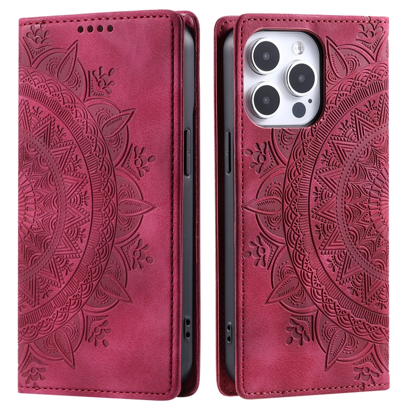 Capa carteira de couro Datura Flower para iPhone 15 Plus 14 Pro Max 13 12 11 XR XS X 8 7 6 Suck Fechamento magnético Impressão em relevo Totem Lace Slot para cartão Mandala Flip Cover Bolsa