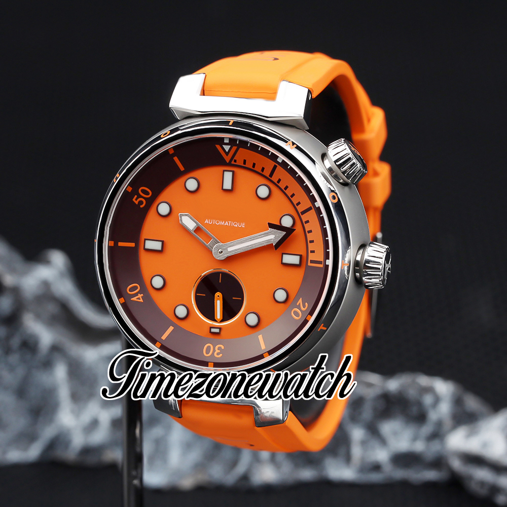 JBL 44 mm Tambour Street Diver QBB201 Montre automatique pour homme Cadran orange Boîtier en acier Liens de commutation rapide Bracelet en caoutchouc orange Montres Timezonewatch Z02B