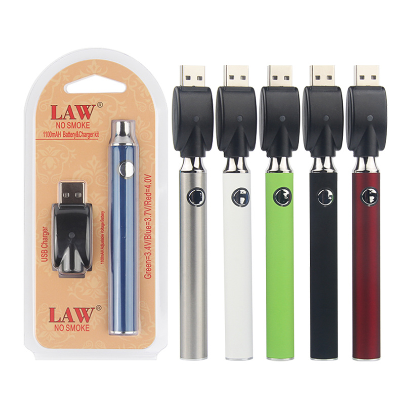 LAW Préchauffage VV Batterie 350mAh 650mah 1100mAh Batterie de préchauffage à tension variable avec chargeur USB sans fil 510 Kits de démarrage de stylo vape à fil