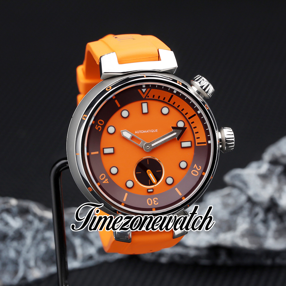 JBL 44 mm Tambour Street Diver QBB201 Montre automatique pour homme Cadran orange Boîtier en acier Liens de commutation rapide Bracelet en caoutchouc orange Montres Timezonewatch Z02B