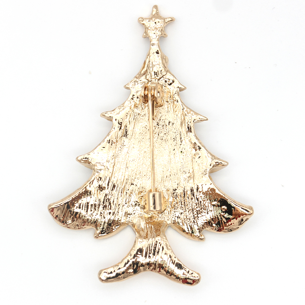 Broches de árbol de Navidad con diamantes de imitación, broche de vacaciones de Navidad de cristal chapado en oro para mujer