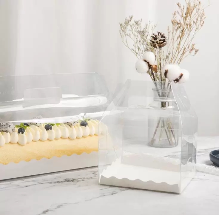 Boîte d'emballage transparente en rouleau de gâteau avec poignée, boîte à gâteau au fromage en plastique Transparent écologique, boîte à rouleau suisse de cuisson dh0378