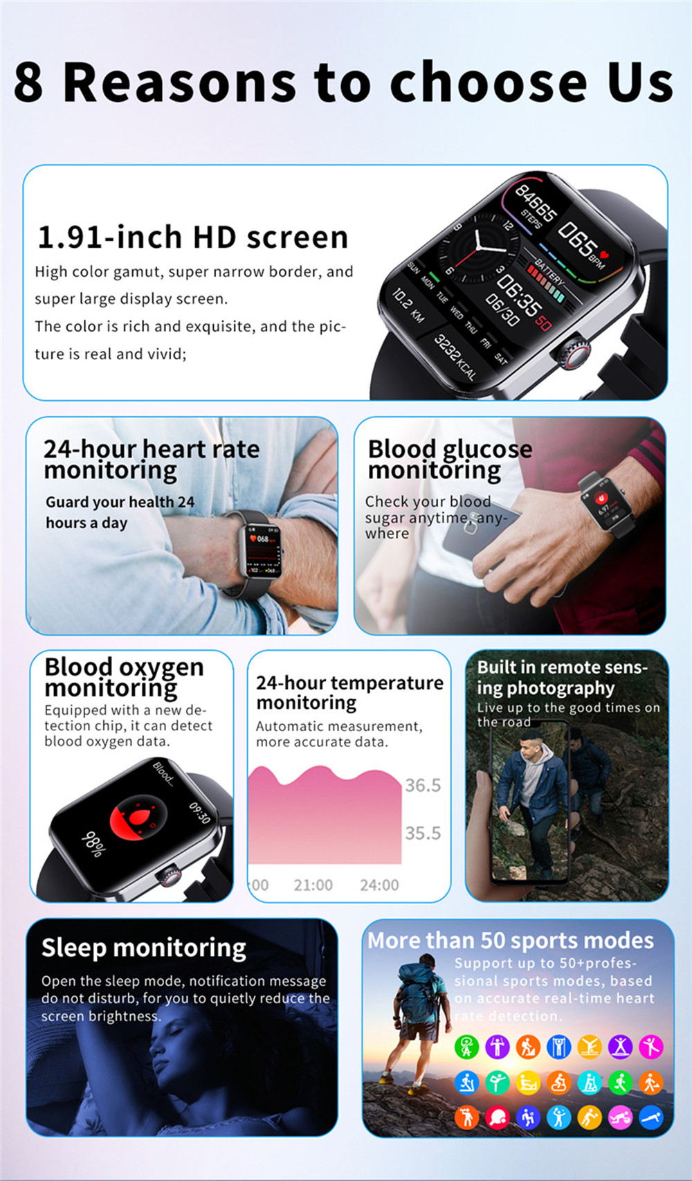 F57L Relógio Inteligente Homens Mulheres 24 Horas Freqüência Cardíaca Sono Monitoramento de Temperatura Corporal Pulseira de Carregamento Magnético Com 50 + Modos Esportivos