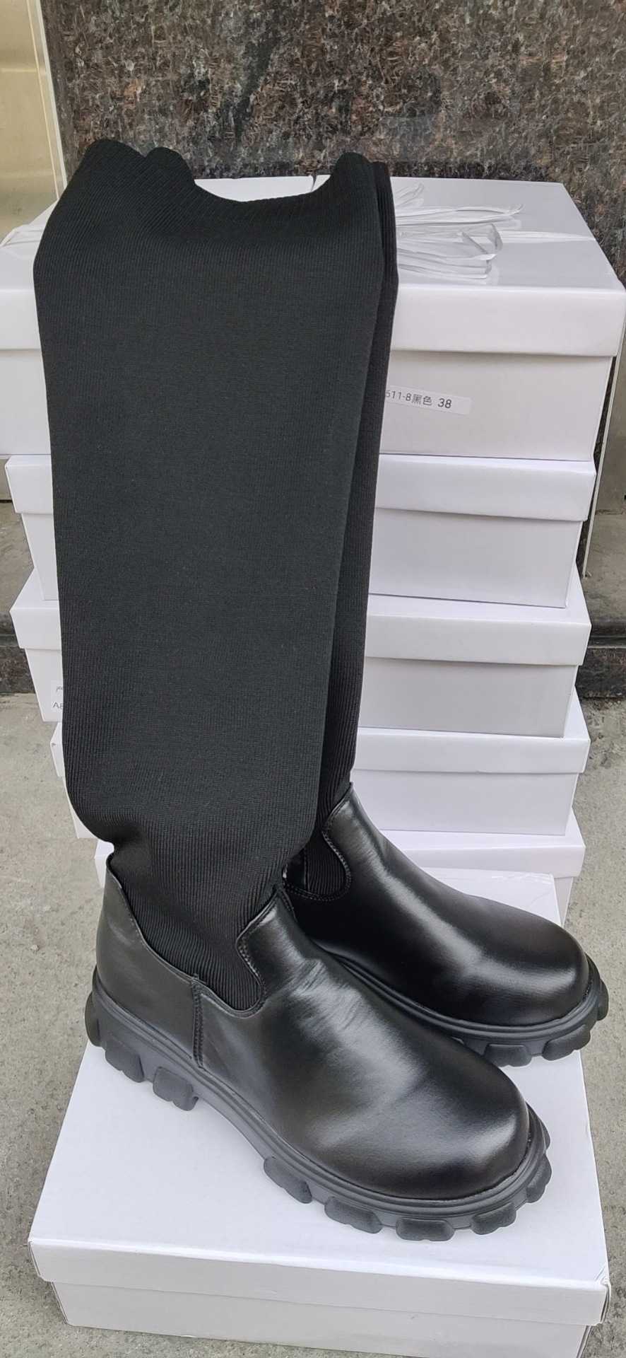 Grandes bottes élastiques jusqu'aux genoux pour femmes, bottes d'hiver minimalistes à bout rond et semelle épaisse, à la mode