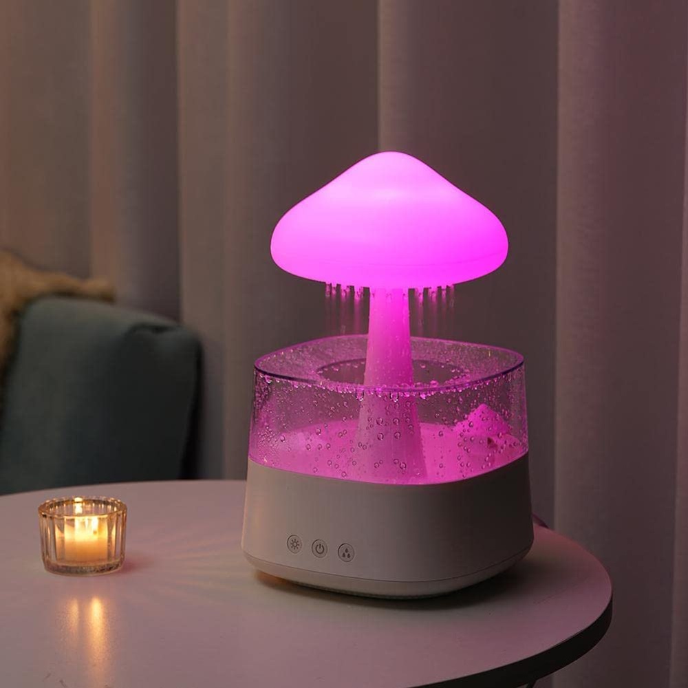 Regenwolke Tragbarer Luftbefeuchter Nachtlicht Aromatherapie Diffusor für ätherische Öle mit 7 Farben LED-Leuchten Schreibtischbrunnen Wassertropfen Sound 450 ml Fernbedienung