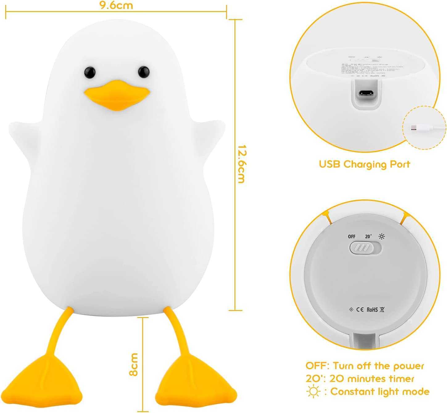 Nattljus söt anka led nattljus USB laddningsbara nattljus silikonlampa pekbrytare barn barn sovrum dekoration födelsedag present p230331