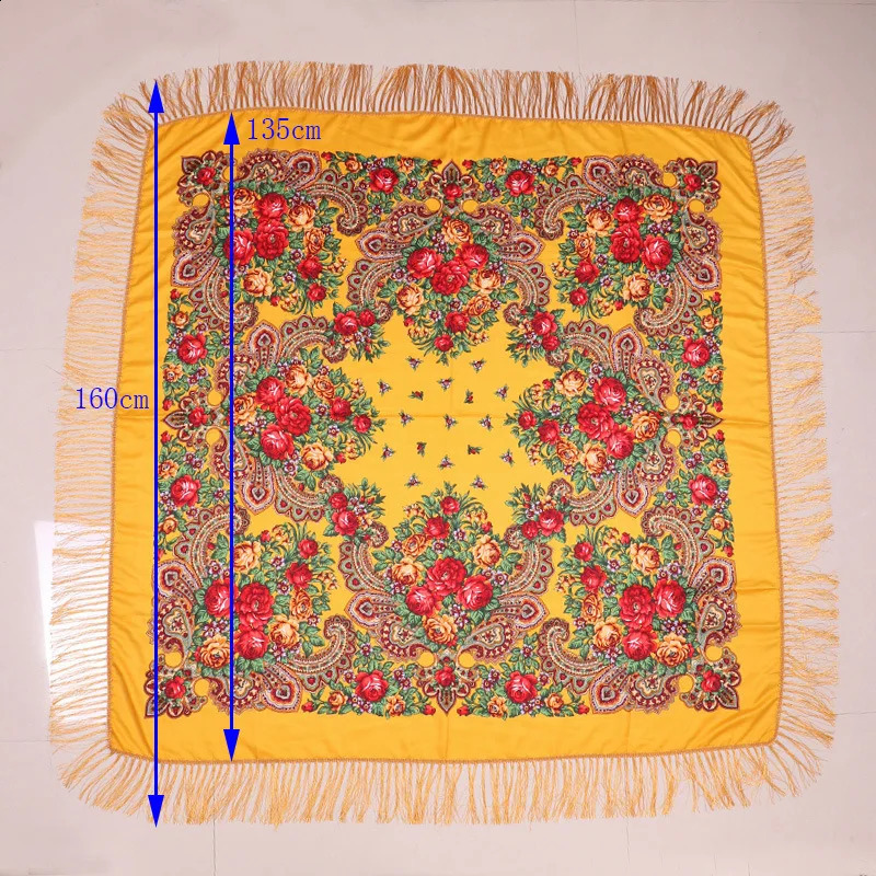 Sjaals 160 * 160 cm Dames Russische sjaal Luxe bloemenprint Omzoomde deken Sjaal Oekraïne Sjaals Babushka Zakdoek Hoofddoek Wraps 231102
