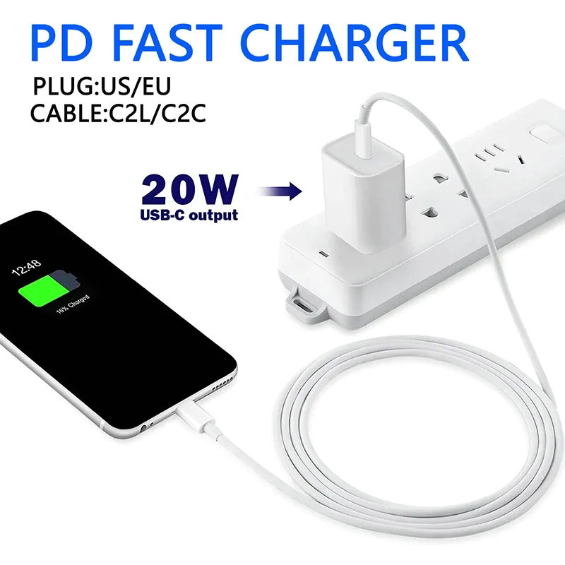 20W PD -väggladdare Adapter Snabbladdning USB Typ C Qucik Charge 3A Förenlig med I Samsung Xiaomi Huawei med detaljhandelslådan