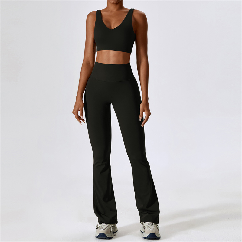 LL-8232 Womens Yoga Outfit Yoga Sets Vest Sleeveless Tops Pants Bell-bottom Trousers Excerise Sport Gym Running Long Pant Elastic High Waist Sportwear