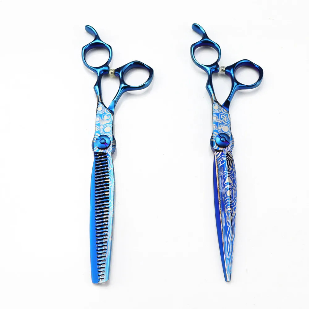 Ciseaux Ciseaux professionnels 7 '', ciseaux damas bleus haut de gamme, outils de coupe de cheveux, ciseaux amincissants pour coiffeur y231102