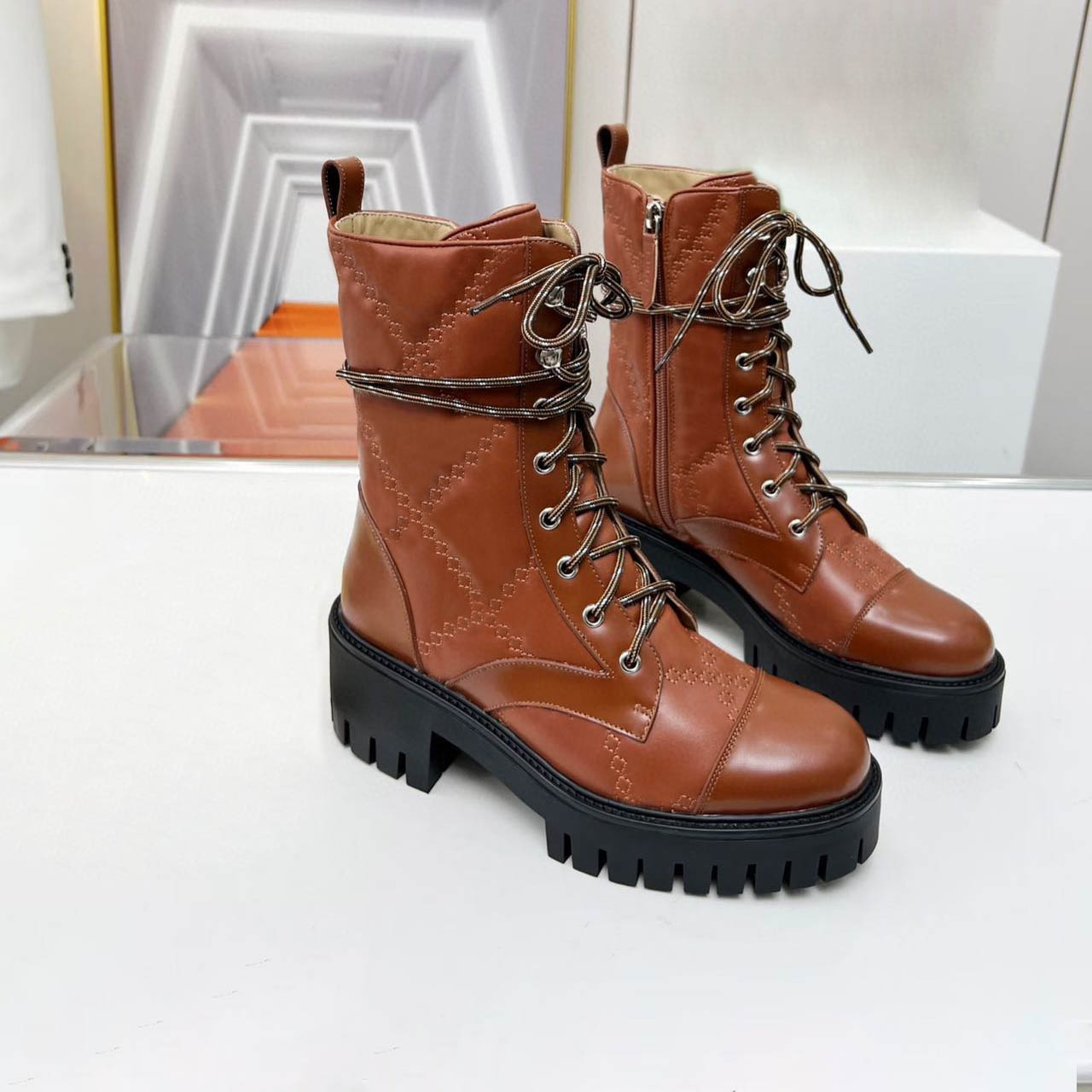 Buty projektantów damskich drukowanie Martin Booties platforma robocza but śnieżny brown czarne białe kostki buty zimowe buty