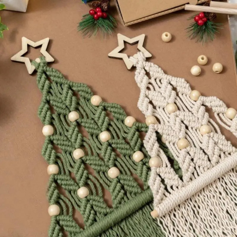 Decorazioni natalizie 2 pezzi Cordoncino in cotone albero Macrame Kit tessuto Festival di Natale Fai da te Ornamenti pendenti Fatti a mano Regalo creativo Decorazione domestica 231123