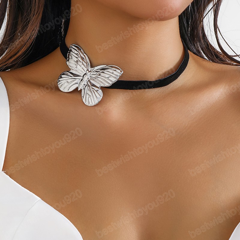 Элегантный золотой цвет, большая подвеска-бабочка, женское ожерелье, винтажное колье-цепочка с подвеской на шею, ювелирные изделия для женской вечеринки
