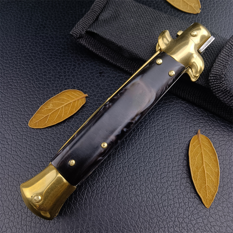 Italien Pate Stiletto Mafia AUTO Klappmesser 5Cr17Mov Klinge Acrylgriff Automatikmesser Leicht zu tragendes Outdoor-Jagdtaschenmesser
