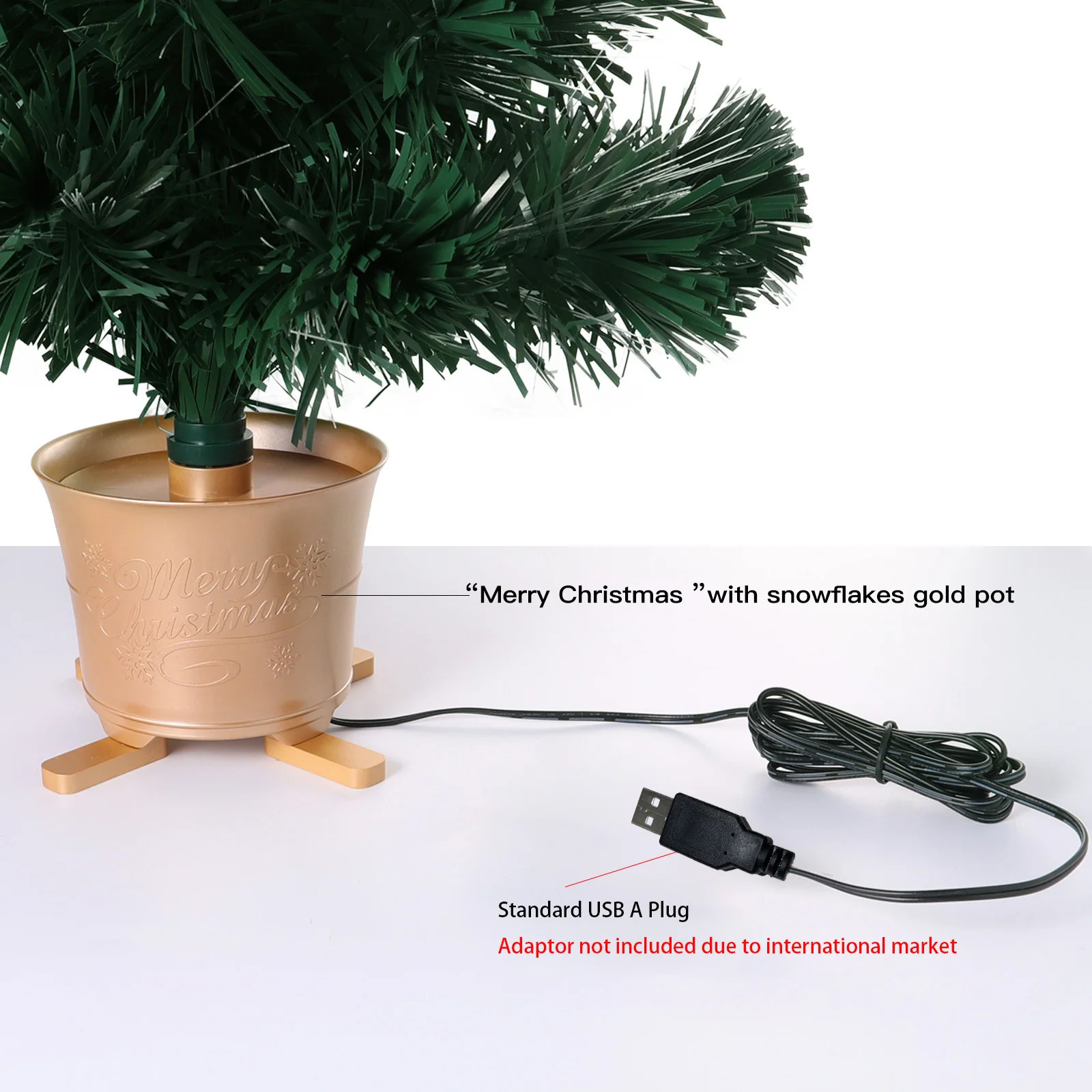Juldekorationer 32 tums grön prelit mini fiber optisk bordsskiva konstgjorda träd med LED -lampor guldbas Xmas bordträd 231102