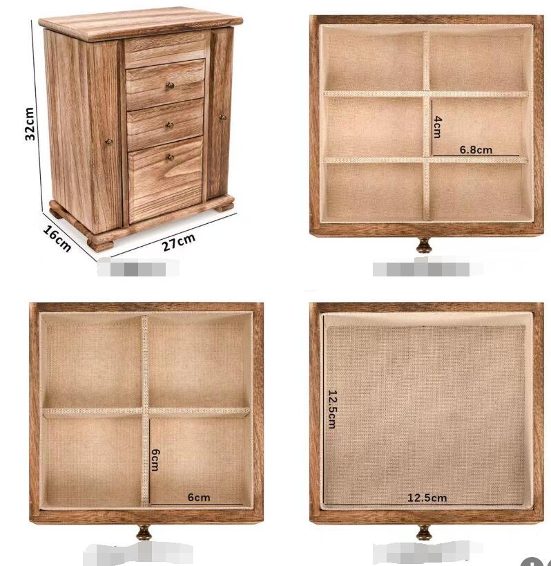 Dozen Sieradendozen Emfogo Box Voor Vrouwen 5 Laag Grote Houten Organisatoren Kettingen Oorbellen Ringen Armbanden Rustieke Organizer 27x16x32CM