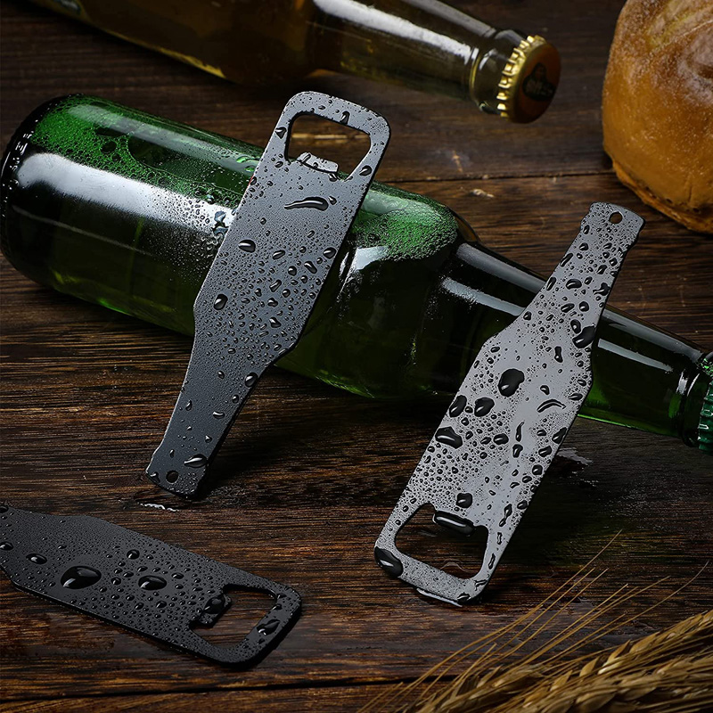 Stainless Steel Bottle Opener Bottle Shaped Can Openers Black Beer Opener Flat Beer Bottle Opener for Home Kitchen Bar LX5526