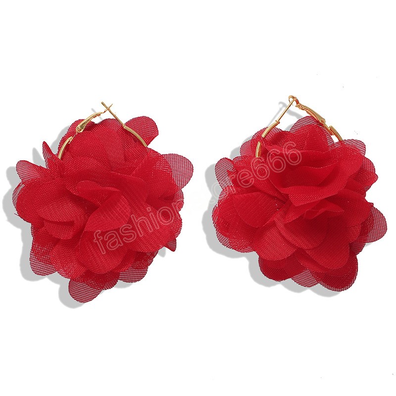 Elegant Large Cloth Flower Earrings for Women Trendy Big Colorful Hoop Earrings 2023 Fashion Jewelry Accessories Ladies Gifts