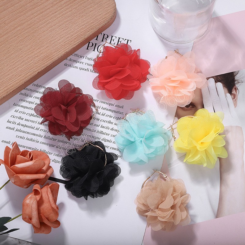 Elegant Large Cloth Flower Earrings for Women Trendy Big Colorful Hoop Earrings 2023 Fashion Jewelry Accessories Ladies Gifts