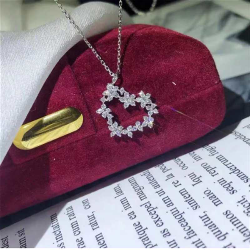 Queen Heart Chocker Necklace 925 Sterling Silver Diamond Wedding Engagement Pendants Necklace For Women Bridal Party Jewelry