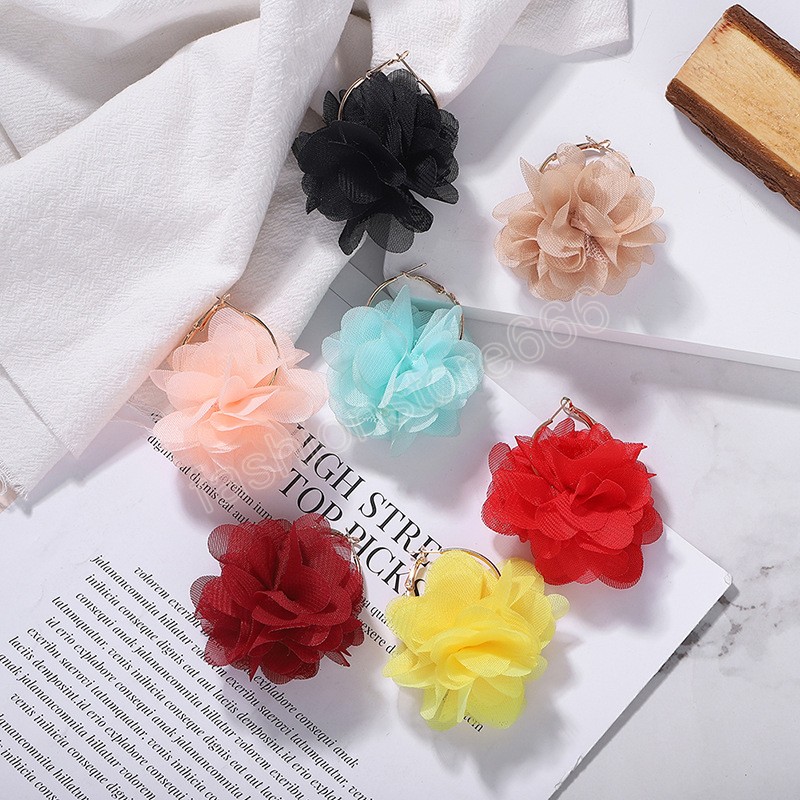 Elegante grote stoffen bloem oorbellen voor vrouwen trendy grote kleurrijke hoepel oorbellen 2023 mode sieraden accessoires dames geschenken