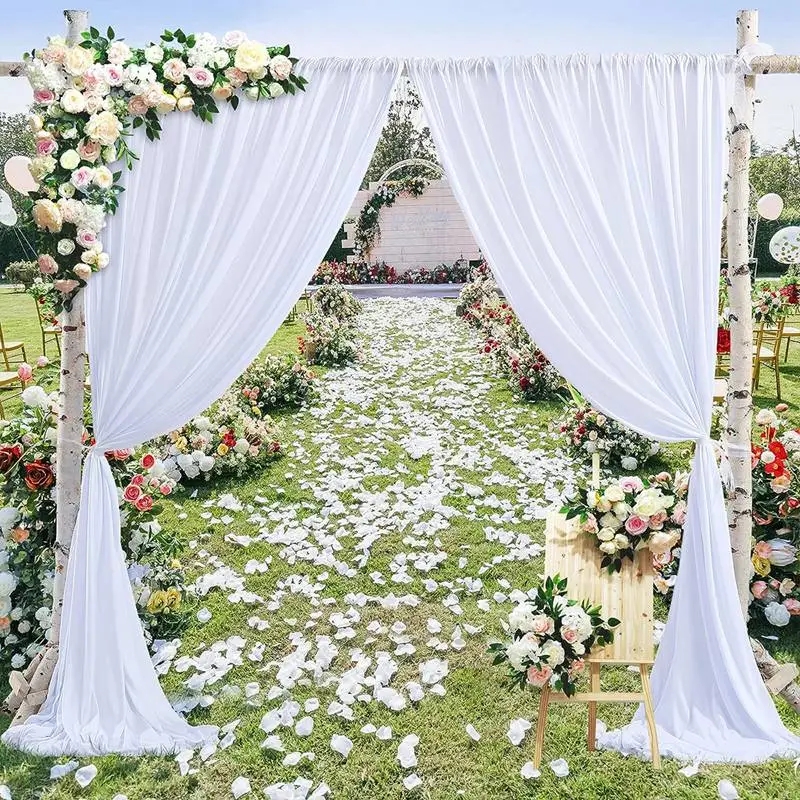 Cortina de pano de fundo de casamento, 2 peças, tecido de chiffon, para casamento, halloween, painéis com bolsos de haste, decorações de janela de casa, 150x215cm