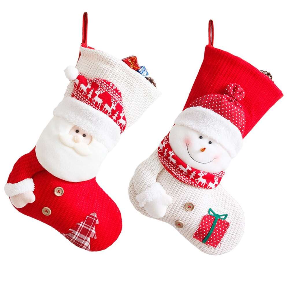 Rood en wit gebreide oude man sneeuwpop aankleden Goodie Christmas Stocking Gift Bag cosplay