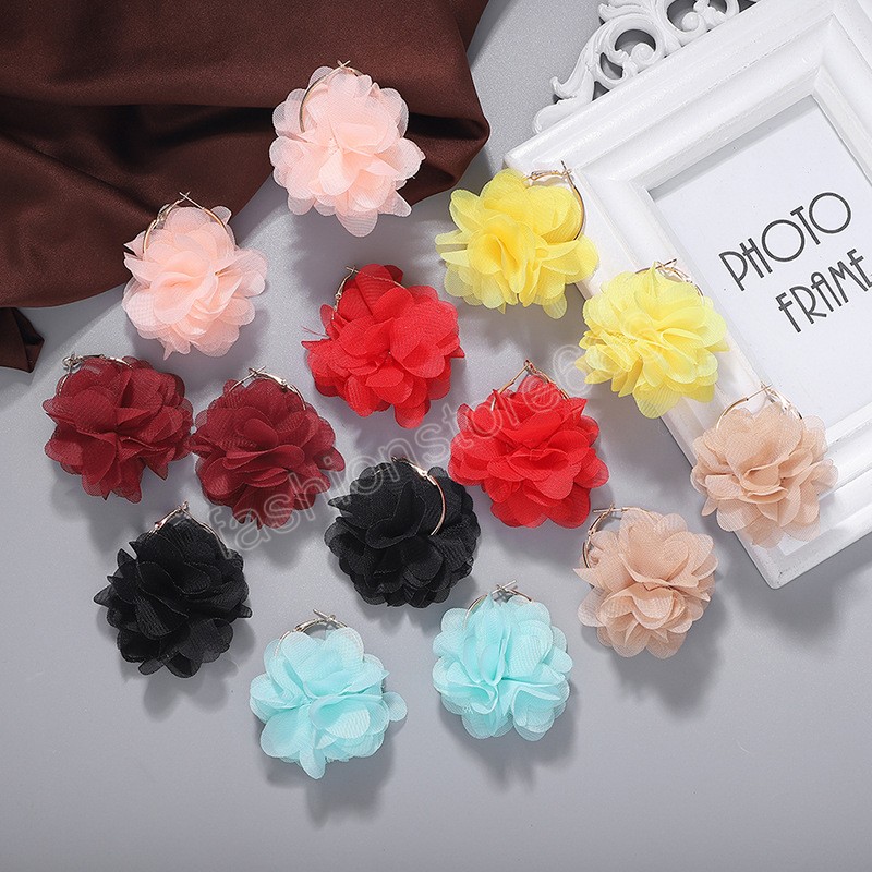 Elegant Large Cloth Flower Earrings for Women Trendy Big Colorful Hoop Earrings 2023 Fashion Jewelry Accessories Ladies Gifts