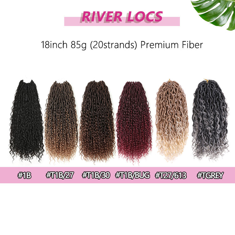 18inch Boho River Faux Locs Hair au crochet ondulé avec des cheveux bouclés au milieu et des extrémités synthétiques River Goddess Locs Locs Braiding Hair