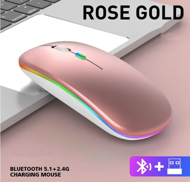 Laddningsbara trådlösa Bluetooth -möss med 2,4 g mottagare 7 Färg LED -bakgrundsbelysning Tystmöss USB Optical Gaming Mouse för dator Desktop Laptop PC Game