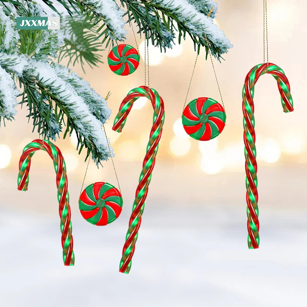 Julekorationer 48st Candy Canes Acrylic Twisted Crutch Swirl Garland Xmas Tree Hanging Pendants Noel Natale Year Present Ornament 231102