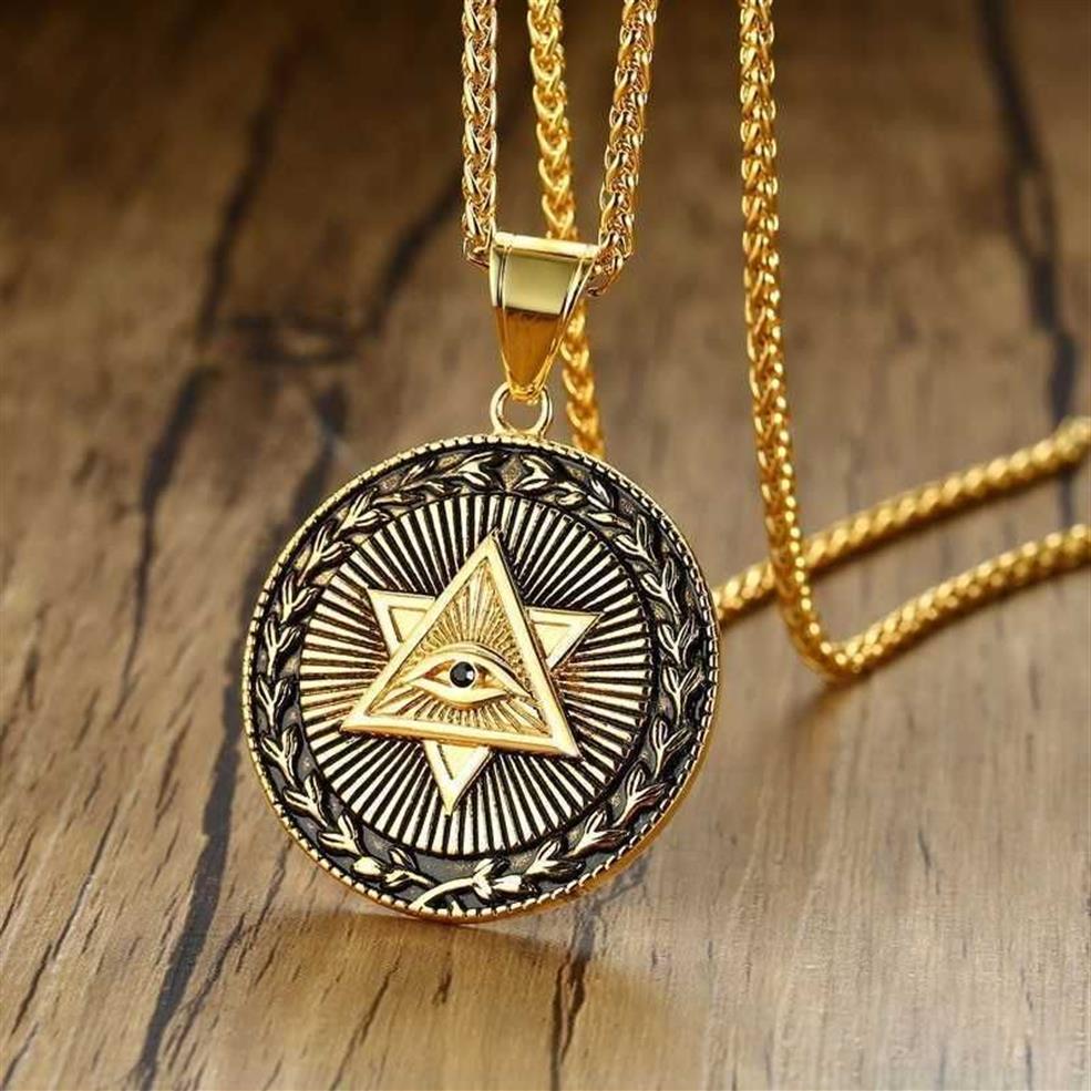 Van Providence Double Triangle hanger ketting mannen illuminati het derde oog sieraden214n