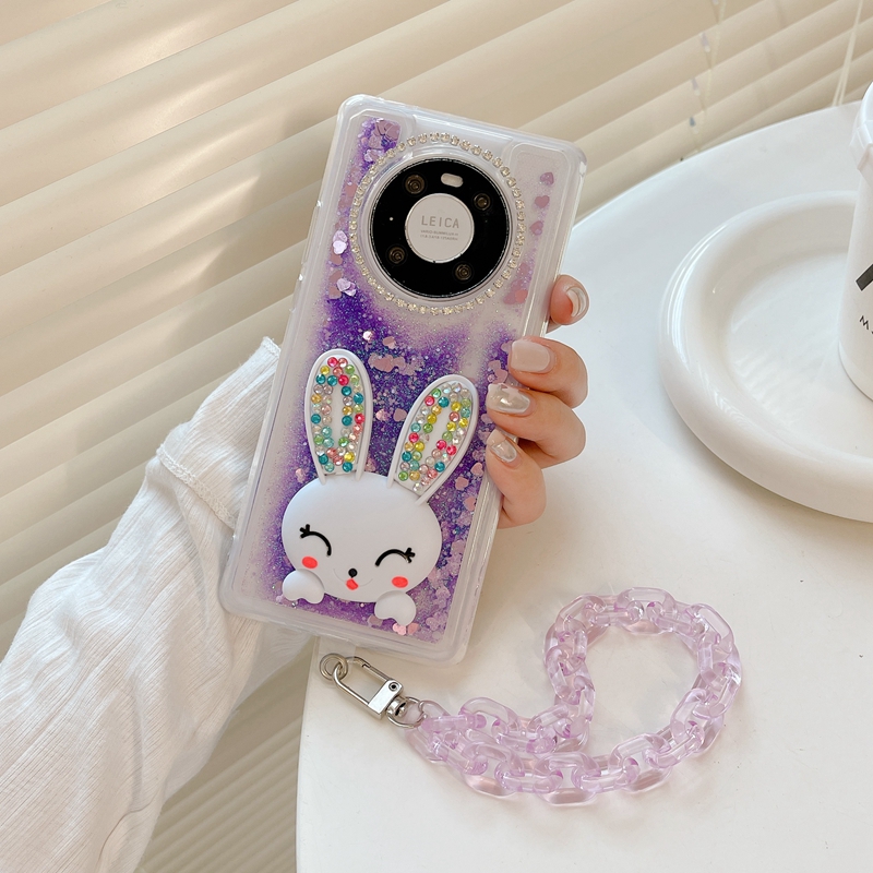 3D konijn drijfzand zachte TPU-hoesjes voor iPhone 15 14 13 Pro MAX 12 11 XR XS X 8 7 6 vloeibare bling diamant strass glitter schattig mooi zwevend doorzichtige houder beschermband