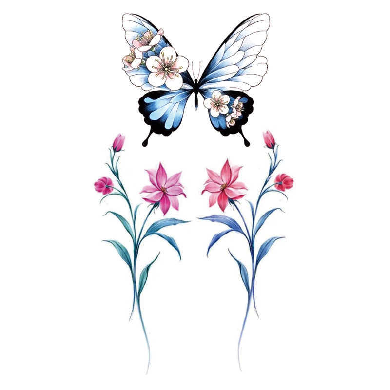 Tatouages temporaires femmes imperméable temporaire tatouage autocollant noir Rose multicolore papillon fleur tatouages transfert d'eau corps Art faux tatouage Z0403