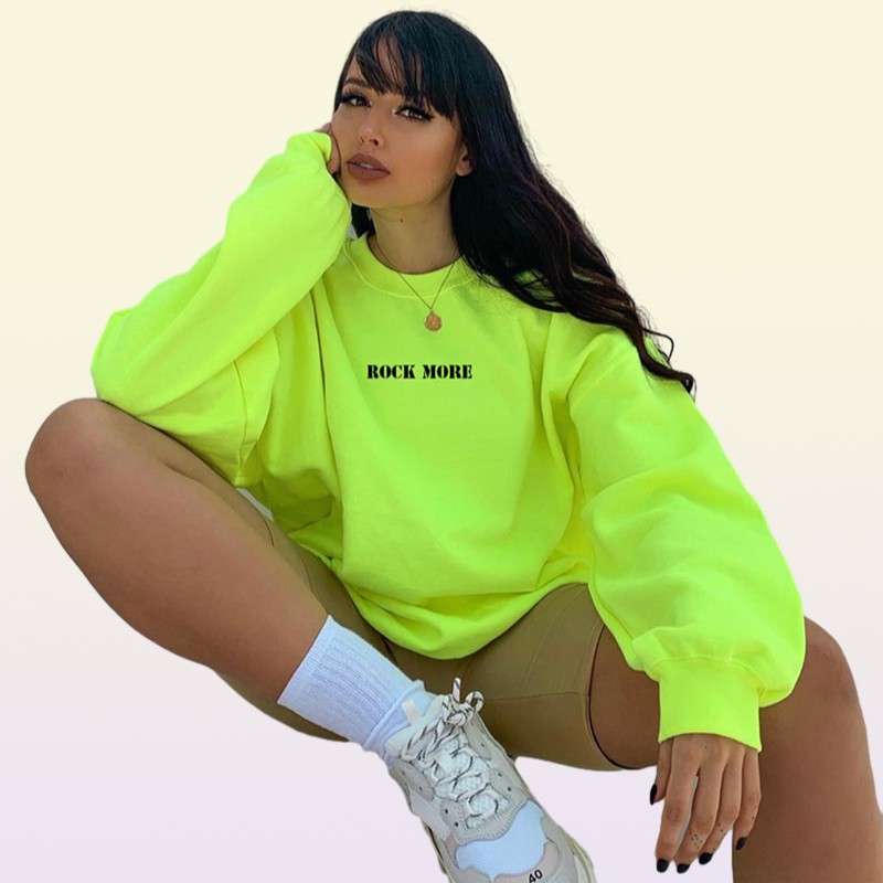 Darlingaga streetwear lâche fluon vert sweat-shirt femmes lettre de pull imprimé swets sweats d'hiver décontractés à capuche kpop vêtements t25005243