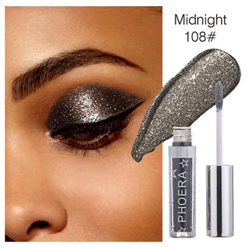 Ögon Shadow Phoera Liquid Eyeshadow Eye Liner Pen Metallic Diamond Shiny Eyeshadow Palette Shimmer Pigmenterad långvarig kosmetisk makeup 231102