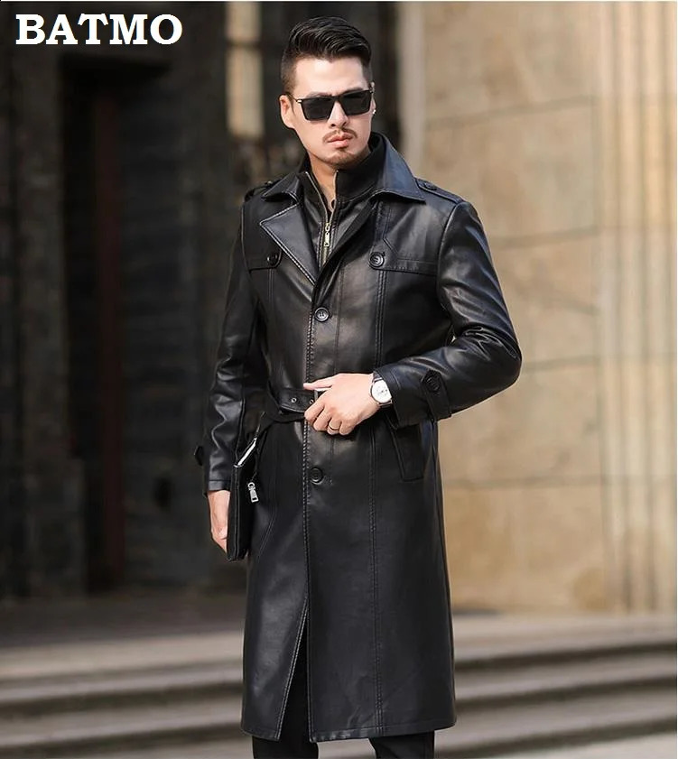 Couro masculino falso batmo 2023 chegada outono inverno real engrossado trench coat jaqueta masculina longo casaco plus size s 5xl 231102