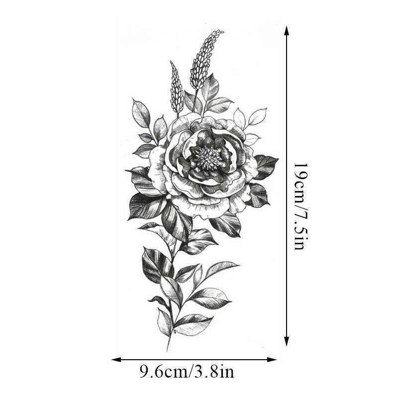 Temporary Tattoos Sexy Peony Tattoos Temporary Women Adult Flower Arm Tattoos Sticker Waterproof Black Fake Floral Bloosom Body Leg Art Tatoos Z0403