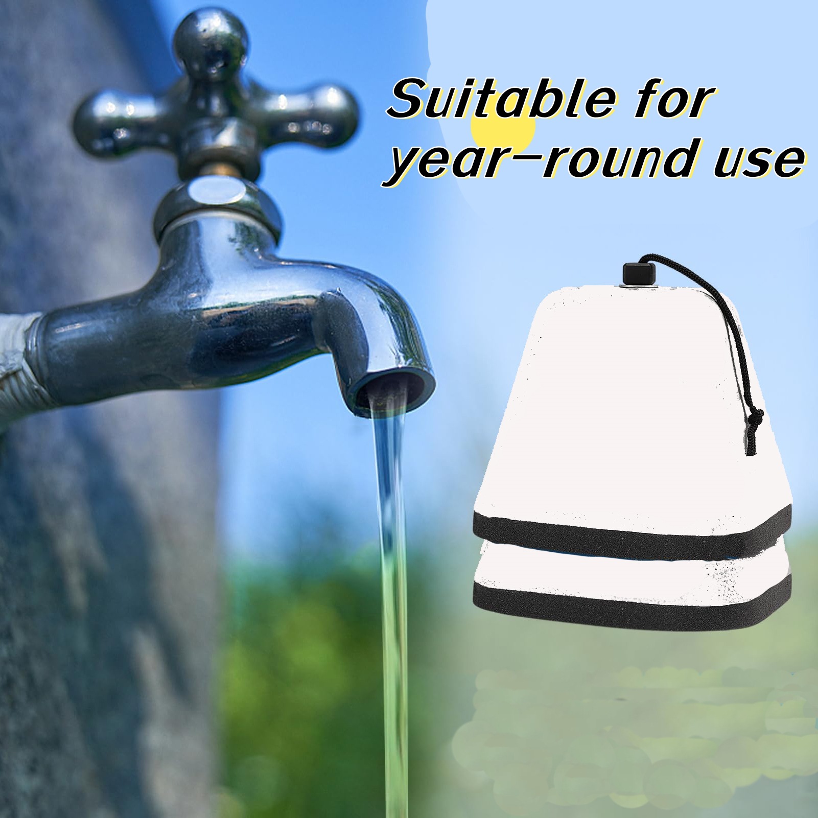 Winter outdoor faucet cover insulated foam self-sealing easy installation fastening ring reusable anti-freeze protection