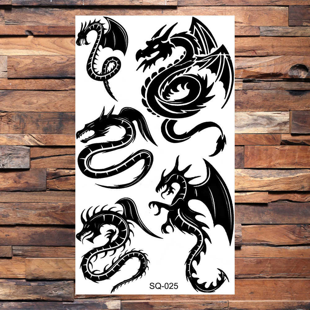 Tatouages Temporaires Noir Scorpion Tatouages Temporaires Pour Hommes Adultes Réaliste Dragon Loup Lion Transfert D'eau Faux Tatouage Autocollant Bras Corps Tatouages 3D Z0403