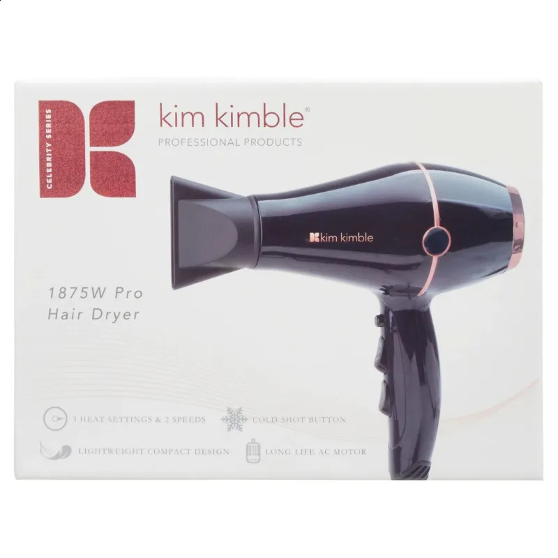 Secadores de cabelo Kim Kimble Celebrity Series Ultra Light 1875W Pro Dryer Black Rose Gold com concentrador e difusor 231102