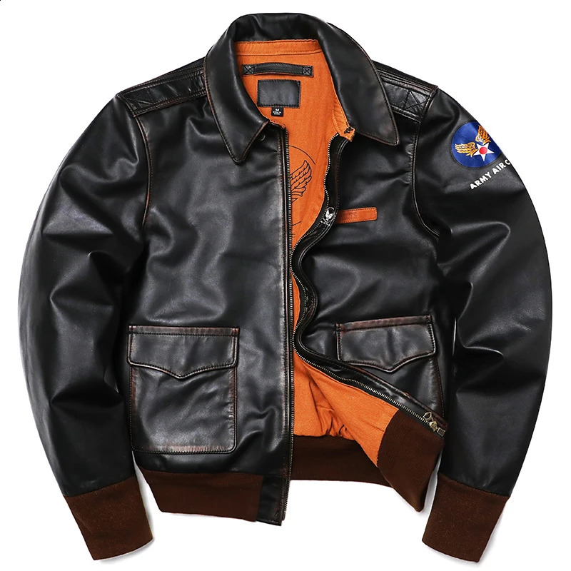 Men's Leather Faux Classic A 2 Type Horsehide Us Air Force Genuine Jacket Vintage Cloth Flight Retro Motorcycle Coat A2 Style 231102