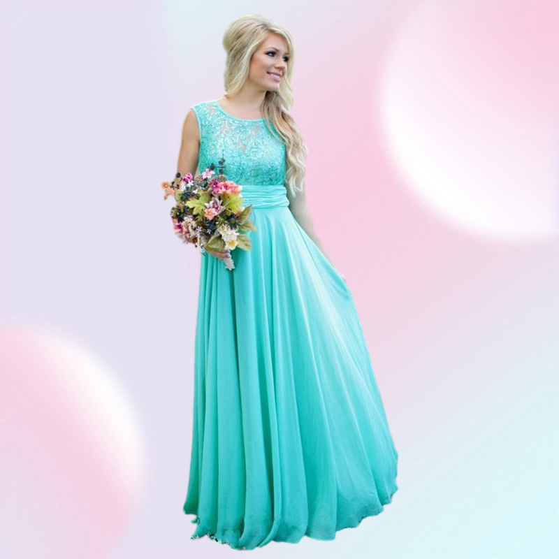 2019 nuevos vestidos de dama de honor de campo verde azulado para recoger una línea de chifón V vestidos de damas de honor largos y largos para bodas ba15135886500