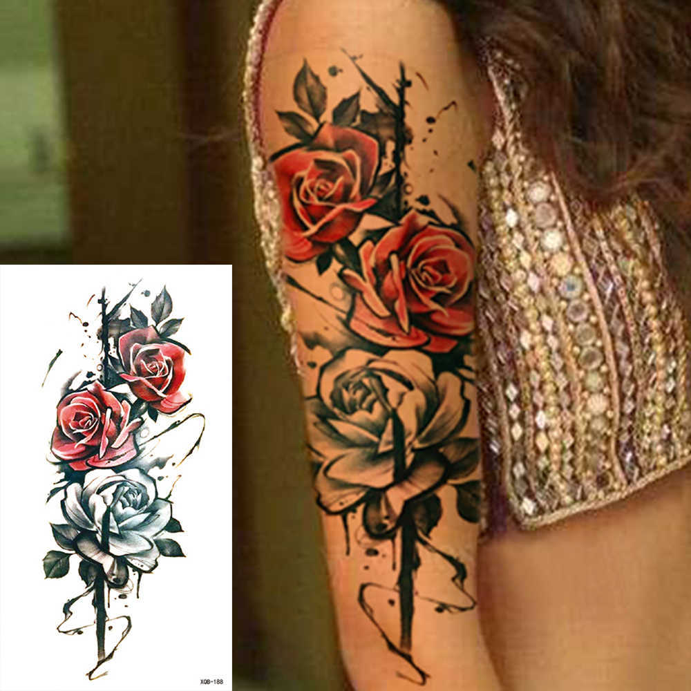 Tatuagens temporárias Tatuagem temporária Tattoo Tattoo 3D Lace Rose Flower Tattoos Line Lotus Art Arm Arm de manga falsa Tatoo Mulheres homens Z0403