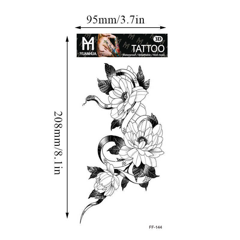 Tillfälliga tatueringar Sexig svart blommor Tillfälliga tatueringar för kvinnor lår män arm ärm rosblomma realistiska falska 3D tatoos underarm tatuering klistermärken z0403